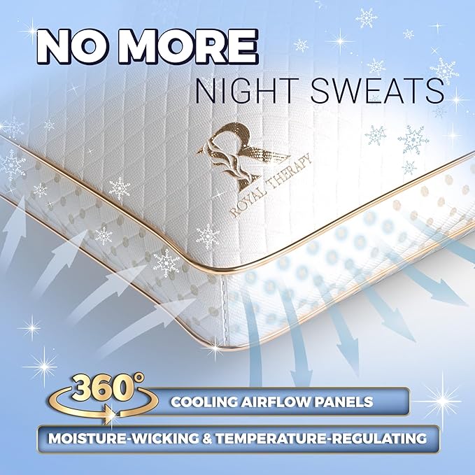 Royal Therapy Queen Memory Foam Pillows - Shredded Memory Foam Pillow for All Sleep Positions - Medium Firm Pillow with Adjustable Loft, Bamboo Rayon Cover, CertiPUR-US, Oeko-TEX Certified