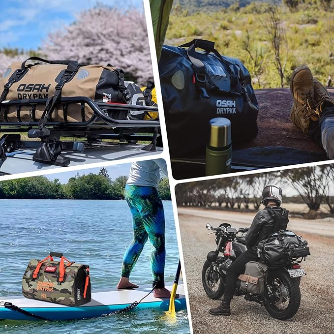 Waterproof Duffel& Luggage Bag - Motorcycle Dry Bag Tail Saddle Bags with Roll Top Closure,Large Storage Space,for Camping, Kayaking, Fishing & Traveling(SkyBlack, 25L)