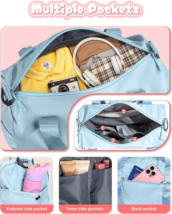 Presents For Girls-Girl Gym Bag with Shoe Compartment, Kid Personalized Weekender Overnight Bags, Travel Tote with Makeup Pouch, Gift for 3 4 5 6 7 8 9 10 11 12 Year Old Girls (Letter S)