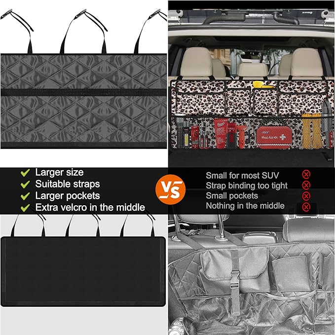 Car Trunk Organizer,Large Capacity Backseat Trunk Organizer(42"*18"),Collapsible Car Storage Bag with 8 Pocekt,Car Organizer for SUV/MPV/Truck - Leopard print