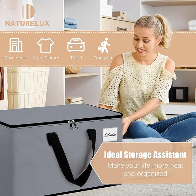 Heavy Duty Moving Bags - Extra Large Packing Bags and Storage Totes, Collapsible and Foldable Option for Moving and Storage, Grey, 125 L - 12 Pack