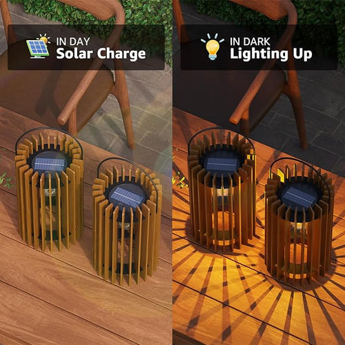 2 Set Solar Lantern Outdoor Rattan Lamp Outside Lights Hanging LED with IP44 Rating for Patio Garden Decor Porch Yard Table Top Decorative Tree Home