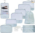 9 Set Packing Cubes - Suitcase Organizer, Cute Packing Cubes, Travel Bags Organizer for Luggage with Hanging Toiletry and Shoe Bag, Travel Essentials for Women, Men and Kids -Blue Flower