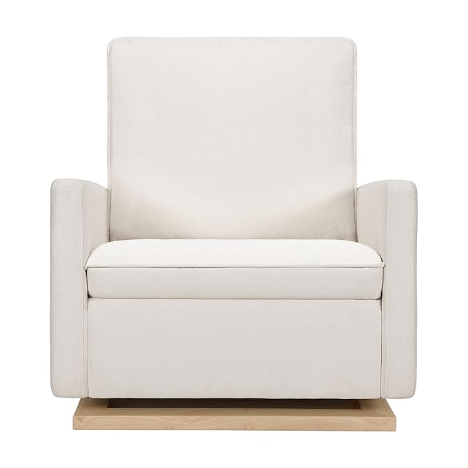 babyletto Cali Pillowback Chair and a Half Glider in Performance Cream Eco-Weave with Light Wood Base, Water Repellent & Stain Resistant, Greenguard Gold and CertiPUR-US Certified