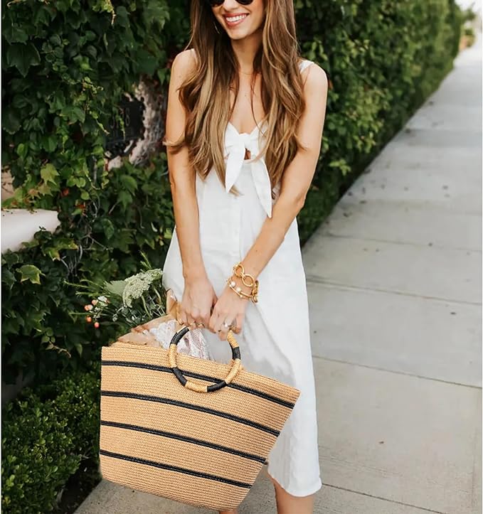 Beach Bags for Women Straw Tote Bag Summer Beach Bag Large Woven Straw Tote for Vacation Holiday
