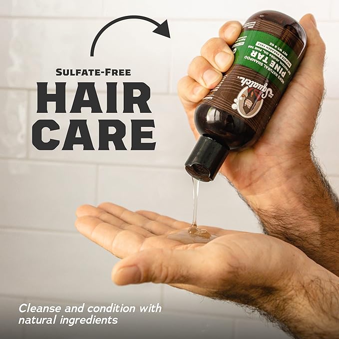 Dr. Squatch Natural Hair Bundle for Men - Healthy, Full Looking Hair - Pine Tar Shampoo (8 fl oz), Pine Tar Conditioner (11.5 fl oz)