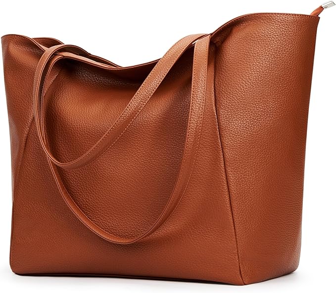 KALIDI Large Tote Bag Vegan Leather Casual Zipper Work Bag Weekender Hobo for Women 23L Oversize Shoulder Travel Purse