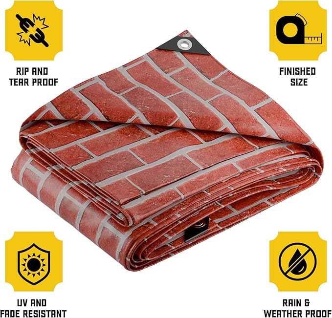 Core Tarps Extreme Heavy Duty 20 Mil Tarp Cover, Waterproof, UV Resistant, Rip and Tear Proof, Poly Tarpaulin with Reinforced Edges for Roof, Camping, Patio, Pool, Boat (Bricks/Black 12′ X 25′)