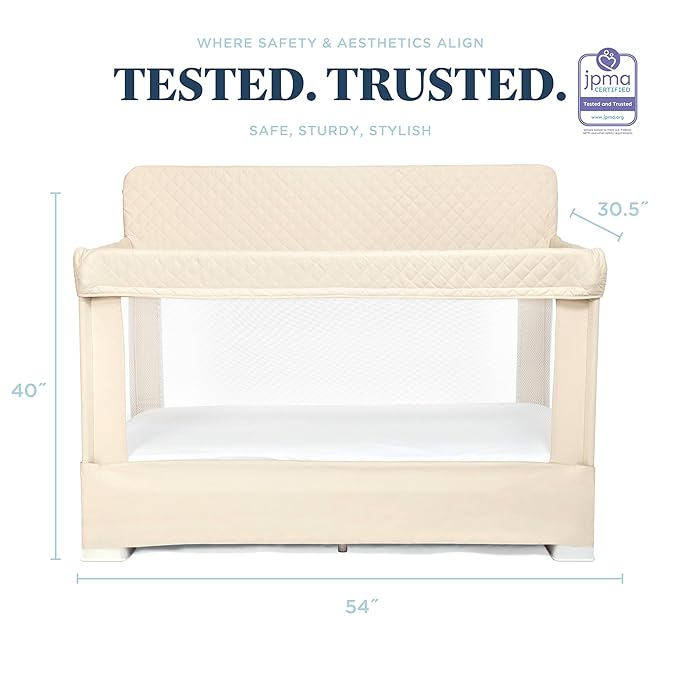 Baby Delight Lunaire Full Size Crib | Breathable Mesh Baby Crib | Tool-Free Assembly Baby Bed | 100% GOTS Certified Organic Cotton Fabric | Organic Oat
