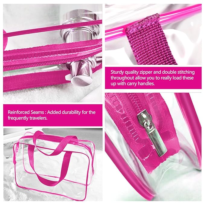 3Pcs Crystal Clear PVC Travel Toiletry Bag Kit for Women Men, Waterproof Vinyl Organizer Clear Makeup Bags with Zipper Handle Straps, Cosmetic Bag Pouch Carry on Airport Airline Compliant Bag Handbag