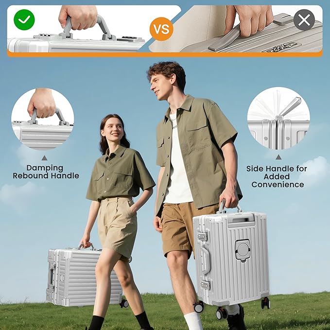 24 Inch Luggage With Spinner Wheels, Aluminum Frame Zipperless Suitcase, PC Lightweight Hard Shell with TSA Lock, Checked Medium Suitcase 24-Inch (Silver)