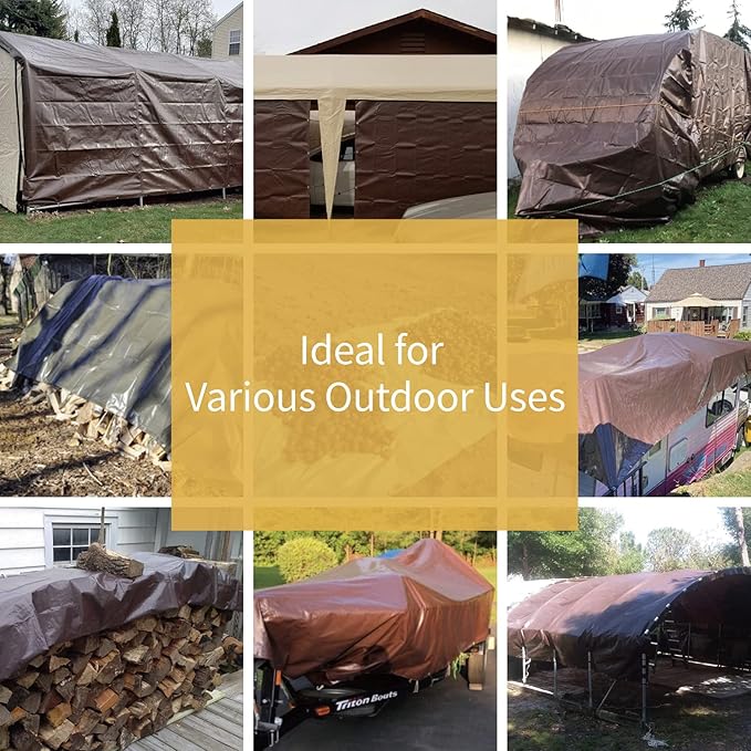 GUARD SHIELD Brown Tarp 12x16 Feet Waterproof Tarps Lightweight Camping Tarp Outdoor Multi Purpose Poly Cover 6mil