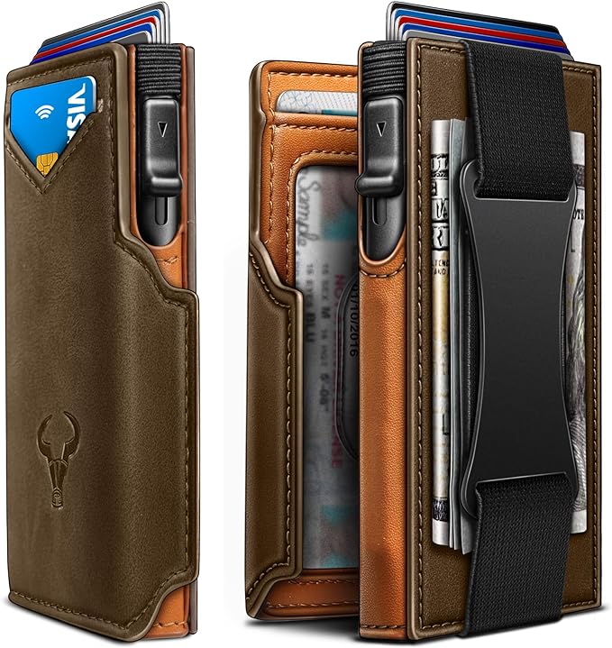 BULLIANT Men Wallet Gift Boxed,Slim Front Pocket Wallet Money Clip Card Holder 3.8"x2.7",Pop-up Access
