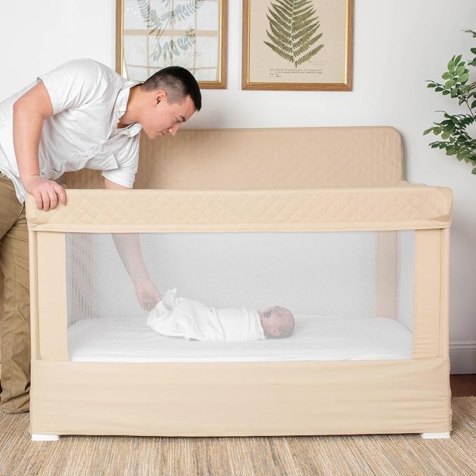 Baby Delight Lunaire Full Size Crib | Breathable Mesh Baby Crib | Tool-Free Assembly Baby Bed | 100% GOTS Certified Organic Cotton Fabric | Organic Oat