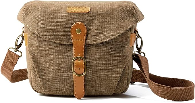 BAGSMART Camera Bag, SLR DSLR Canvas Crossbody Camera Case, Compact Camera Shoulder Bag with Rain Cover for Women and Men
