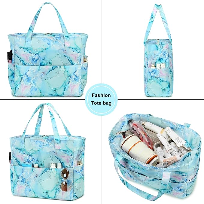 LEDAOU Beach Bag Waterproof Sandproof Women Tote Bag Pool Bag with Zipper for Gym Grocery Travel with Wet Pocket
