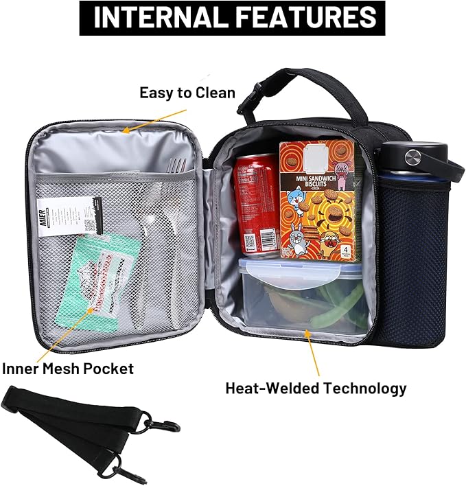 MIER Expandable Lunch Bag Insulated Lunch Box for Men to Work Travel Portable Lunchbox Bags with Shoulder Strap and Water Bottle Holder(Black/Red)