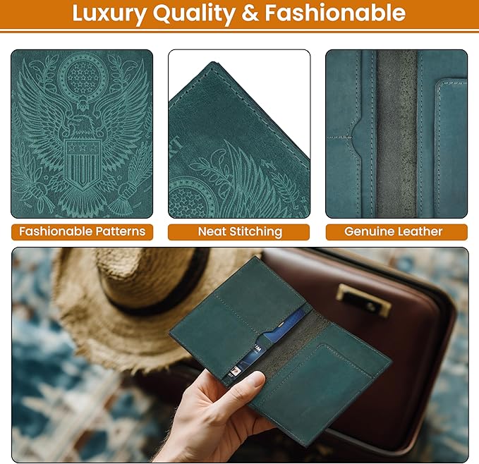 LEATHER VILLAGE Leather Passport Holder Cover – Travel Wallet with Card Slots, Vintage Passport Case for Men & Women – Cute Organizer for Travel Accessories & Documents - Turquoise