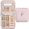 Vlando Jewelry Organizer Box, Small Jewelry Box for Women Girls, Initial P Travel Jewelry Case, Small Jewelry Organizer Box, Mini Travel Jewelry Box - Letter P, Pink