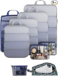 Veken 9/11 Set Compression Packing Cubes for Travel Essentials,Compressible Expandable Large Luggage Suitcase Organizer Bags for Clothing,Durable Space Saver Storage Bags(Dark Blue Floral)