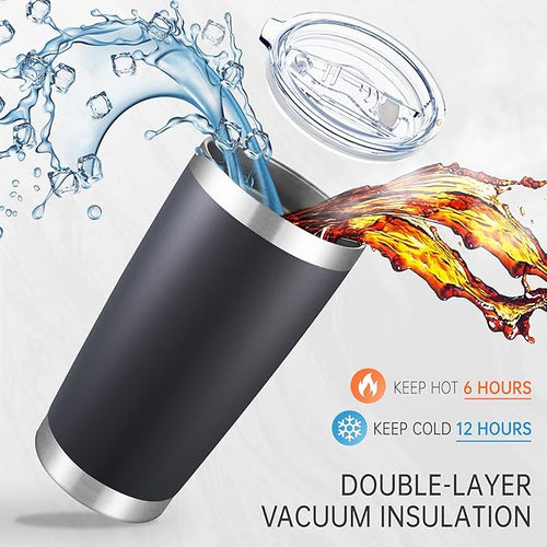 20 oz Tumbler Stainless Steel Tumblers with Lid Double Wall Vacuum Insulated Coffee Mug 20oz Powder Coated Cup for Hot and Cold Drinks, Black, 1 pack