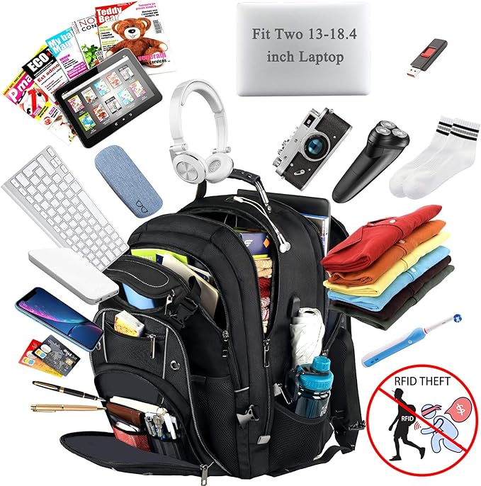 VECKUSON 18.4 Laptop Backpack for unisex, 60L Extra Large Gaming Laptops Back Bag with USB Charger Port,TSA Friendly Flight Approved and RFID Anti-Theft Pocket Heavy-duty Pack,21.3*15.7*11.8inch Grey