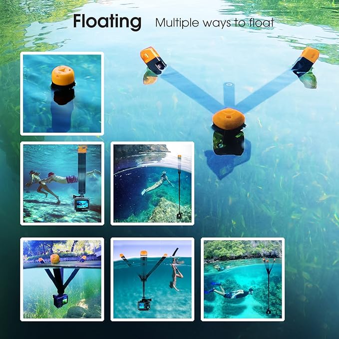 SOONSUN 4in1 Floating Selfie Stick Hand Grip Tripod for GoPro Hero 13 12 11 10 9 8 7 6 5 4 Session Max, AKASO, SJCAM Action Camera, Waterproof Extension Monopod Pole Floating Handle Tripod Stand