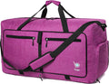 Bago Large Foldable Duffel Bags for Traveling Women & Men - 100L Packable Duffle Bag for Travel with Shoe Compartment - Water Repellant, Heavy Duty, Lightweight Folding & Collapsible (SnowPink)