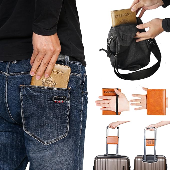 Passport Holder Cover Wallet Travel Essentials RFID Blocking Leather Card Case International Must Haves Travel Accessories for Women Men(101#Coffee Grey)