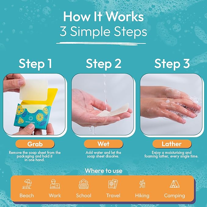 FOMIN - Antibacterial Paper Soap Sheets for Hand Washing - (200 Sheets) Orange Portable Travel Soap Sheets, Dissolvable Camping Mini Soap, Portable Hand Soap sheet