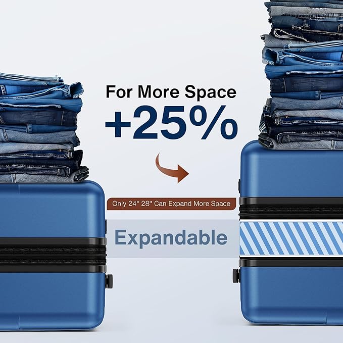 SHOWKOO Luggage Sets 3 Piece Hardside Expandable Lightweight PC Suitcase Sets with Double Spinner Wheels TSA Lock, Sea Blue