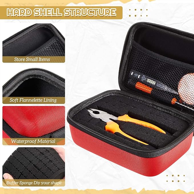 EVA Hard Case with Customizable Foam Protective EVA Carrying Case Shockproof Outdoor for Camera, Digital Products, Electronic Instruments with Knife(Red,11 x 7.8 x 4.3 Inch)