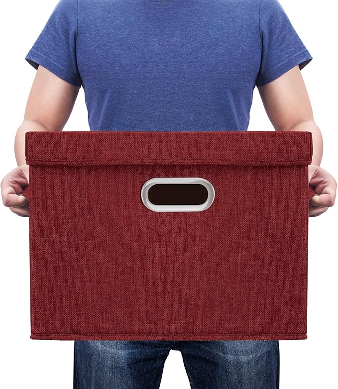 TYEERS Large Collapsible Storage Bins with Lids, Organization Bins for Closet Storage, Clothes Storage, Folding Storage Box with Lids for Home Office Storage - 3 Pack - Red Wine