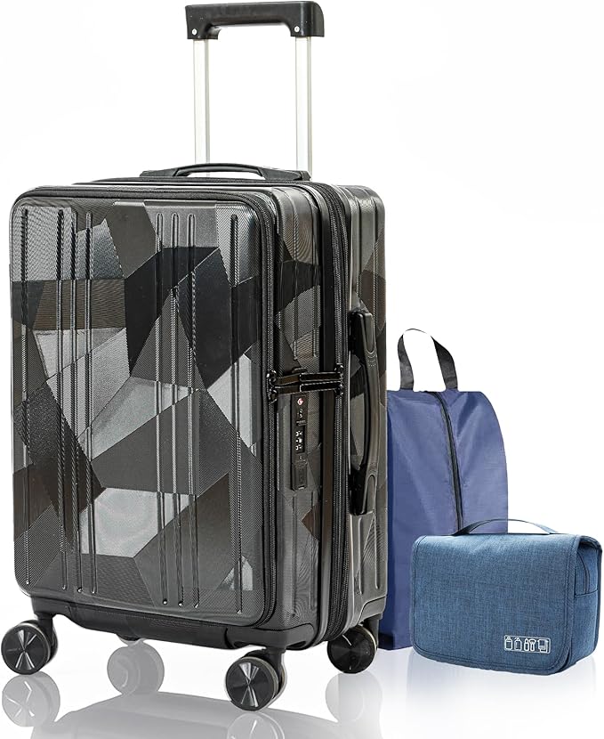 Carry On Luggage 22x14x9 Airline Approved Expandable Top Opening Carryon Luggage, TSA Approved Carry On Luggage Hard Shell Suitcases, Lightweight Away Carry On Suitcases, Black