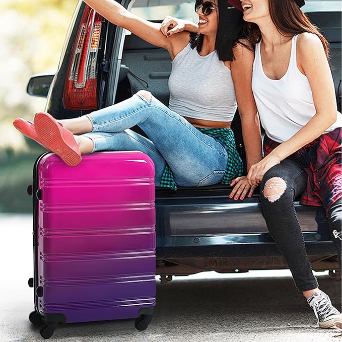 Merax Luggage Sets 3 Piece, Hardside Expandable Suitcase Set with Spinner Wheels, Lightweight Gradient Color Luggage 20+24+28 IN, Purple and Pink