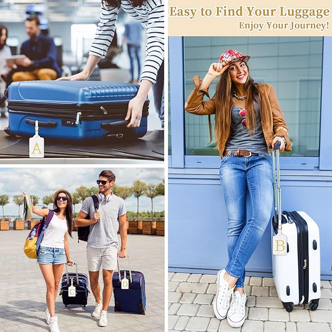 Personalized Initial Luggage Tags for Suitcase TSA Approved, White Leather Cute Luggage Tag with Privacy Cover Name Card, Embroidered Custom Luggage Tags Travel Baggage Tags Gifts for Women Kids(G)
