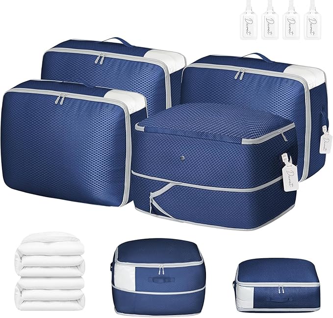 DIMJ Comforter Storage Bag 4 Pack - Blanket Storage Organizer Compression Bags, Large Capacity Ultra Space Saving Self Compression Organize for Bedding, Pillow, Duvet, Sheet Storage with Zipper Window