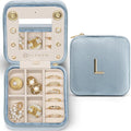 Vlando Travel Jewelry Case for Women Girls, L Initial Travel Jewelry Case, Personalized Mini Jewelry Box, Birthday Gifts for Women Mom Grandma - Letter L, Blue