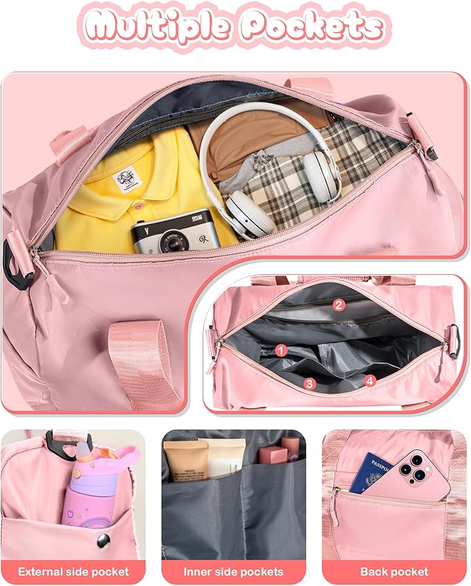 Girls Cheer Up Gifts-Girl Gym Bag with Shoe Compartment, Kid Personalized Weekender Overnight Bags, Initial Travel Tote with Makeup Pouch, Graduation Gift for Niece Kids Daughter (Letter K)