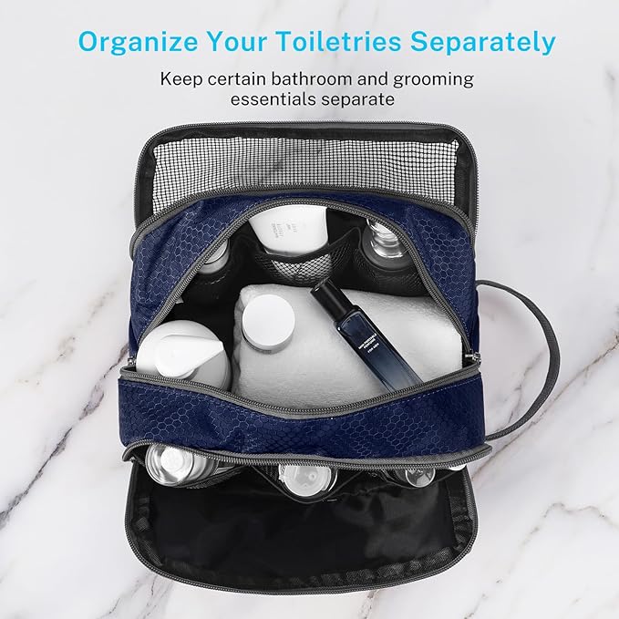 Gonex Travel Toiletry Bag Nylon, Dopp Kit Shaving Bag Toiletry Organizer Deep Blue