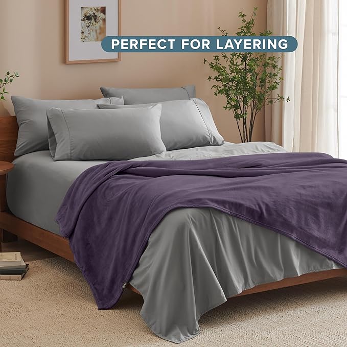 Bare Home Fleece Blanket - Twin/Twin Extra Long - Ultra-Soft Lightweight for Bed, Sofa, and Couch - Luxury Microplush - Cozy Warm Blanket (Twin/Twin XL, Eggplant)