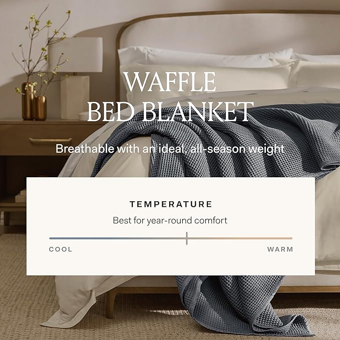 BOLL & BRANCH Waffle Bed Blanket - Twin, Shore - Luxury 100% Organic Cotton - Soft, Lightweight and Breathable - Textured Waffle Weave Design