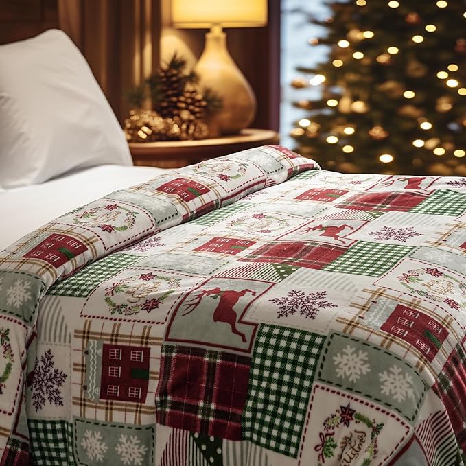PHF Printed Fleece Blanket King Size, No Shed No Pilling Ultra Soft Plush Cozy Xmas Prints Theme Home Décor Flannel Blanket for Bed, Sofa, Couch and Gift, 108" x 90", Rindeer