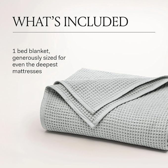 BOLL & BRANCH Waffle Bed Blanket - Twin, Shore - Luxury 100% Organic Cotton - Soft, Lightweight and Breathable - Textured Waffle Weave Design