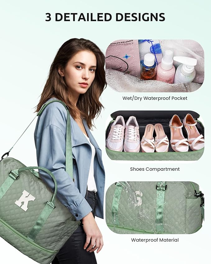 Bridal Shower Gifts, Gifts for Women-Initial Travel Bag with Shoe Compartment, Personalized Weekender Bag, Monogram Overnight Bag for Women, Letter Travel Bag with Makeup Bag (Letter A)