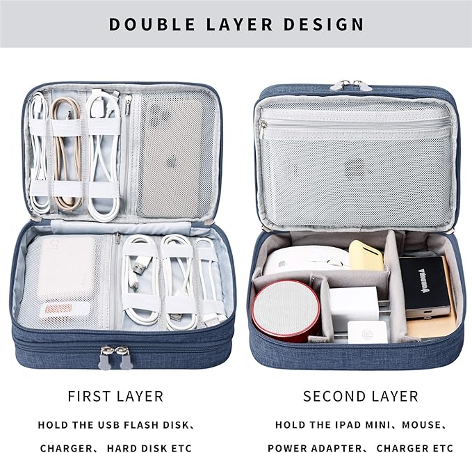 mygreen Electronic Organizer Travel Cable Organizer Bag for Hard Drives, Cables, Charger, Phone, USB, SD Card Dark Blue