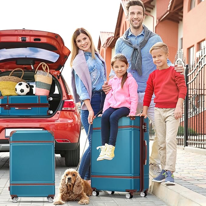 Merax Luggage Set 2 Piece Suitcase Set with Cosmetic Case Expandable Spinner Wheels Vintage Luggage Sets(Blue,20"+24")
