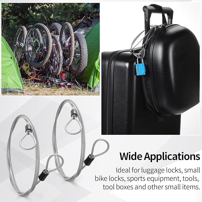 12 Pack Security Cable Luggage Lock with Loops 4ft 3mm Braided Steel Coated Bike Cable Wire Double Loop Anti Theft Safety for U Lock, Padlock and Disc Lock
