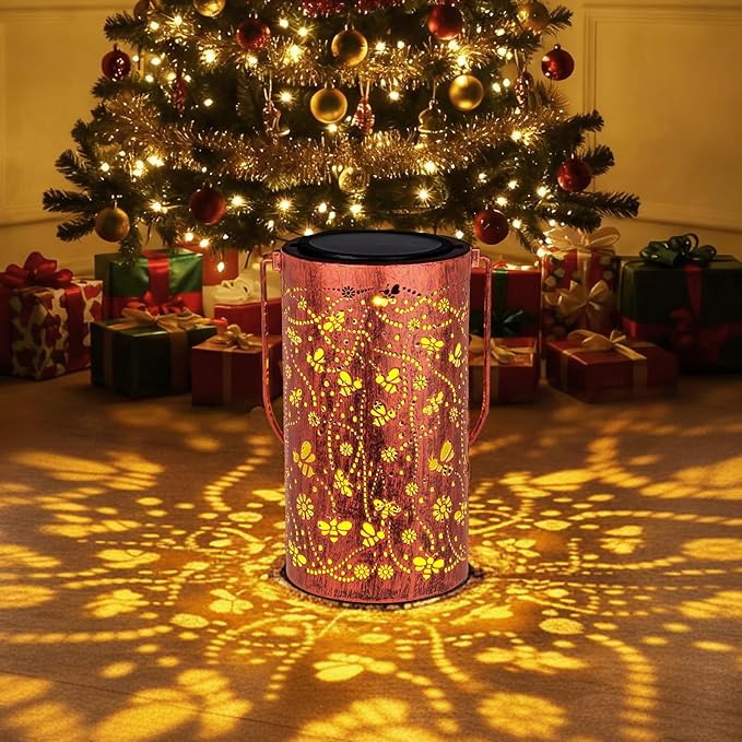 Homemory Bee Solar Lanterns Lights Outdoor Waterproof, Hollowed-Out Metal Decor Lantern, Gifts for Women, LED Solar Lights Metal Decoration Outside for Yard, Patio, Backyard, Porch, Lawn