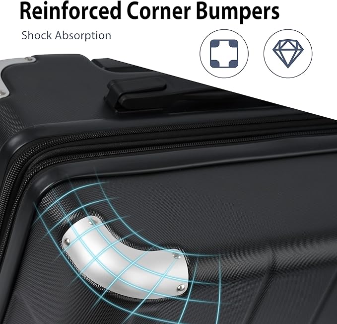 Merax 28 Inch Checked-Large Luggage with Wheels Aluminum Alloy Corner Hard Shell Suitcase TSA Luggage Suitcases for Travel Woman Men(Black)